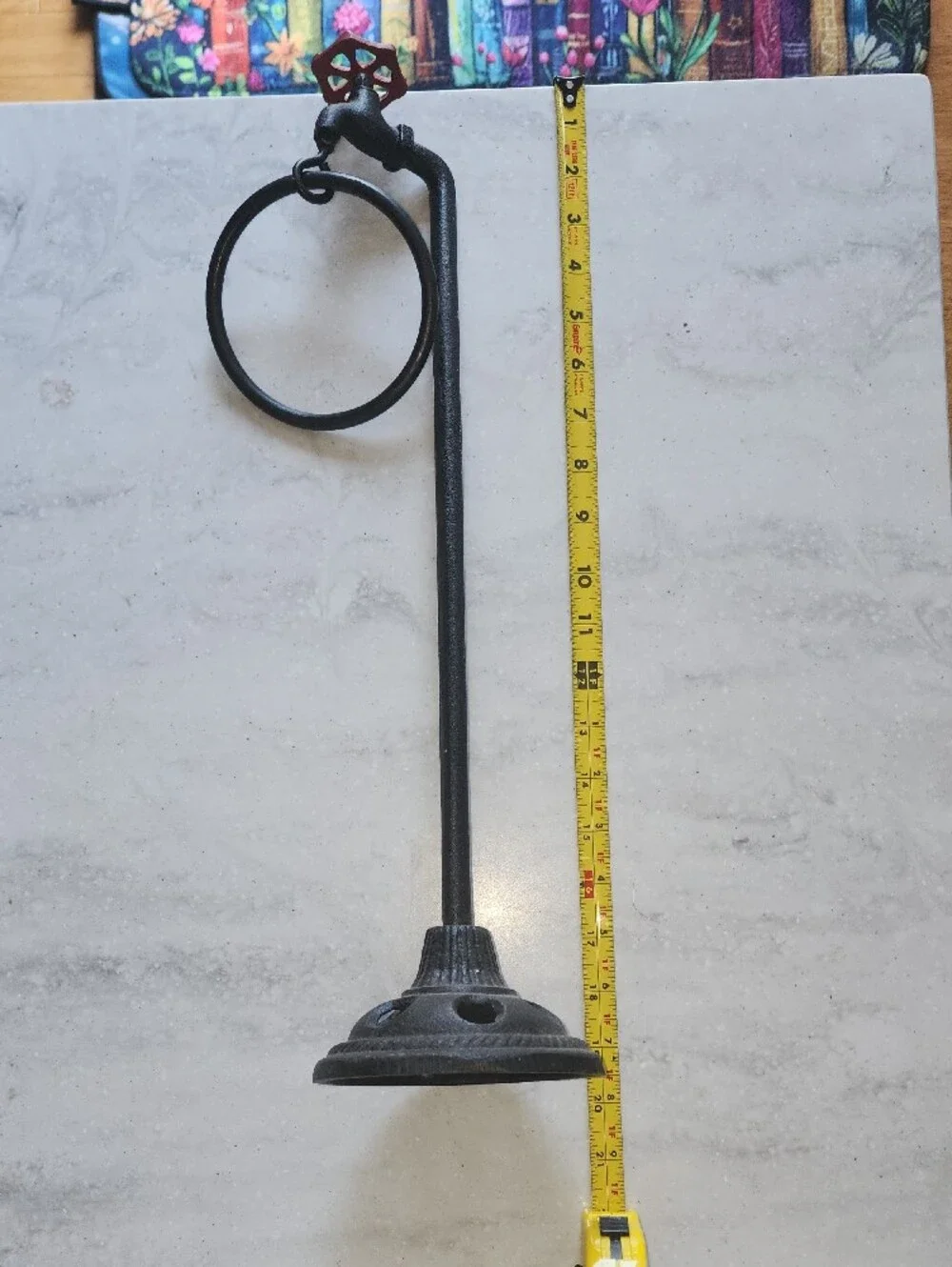 Vintage Brass Bronze Towel Ring Stand - Rustic Metal Display
